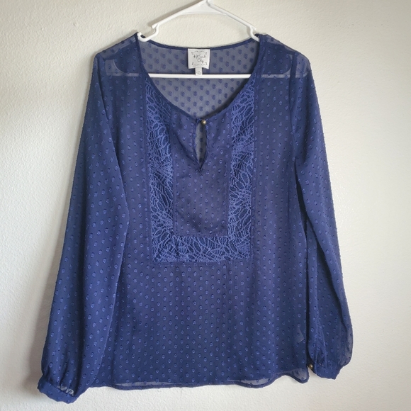 Kit and Sky Blue Sheer Light Long Sleeve Womans Summer Top Size Medium - Picture 2 of 8